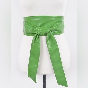 Green Vegan Leather Obi Adjustable Waist Statement Belt